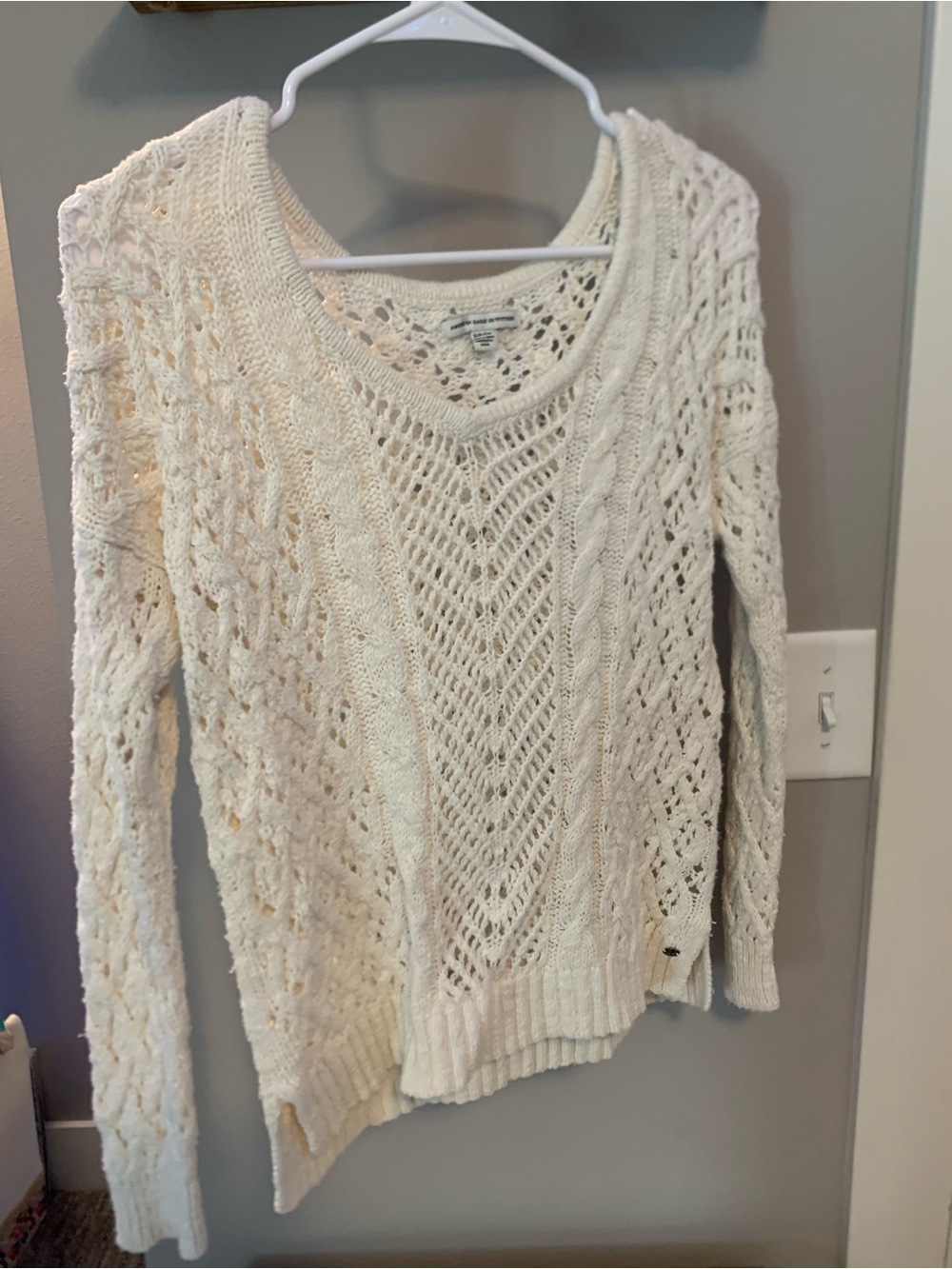American Eagle Outfitters Cream Open-Knit Scoop Neck Sweater